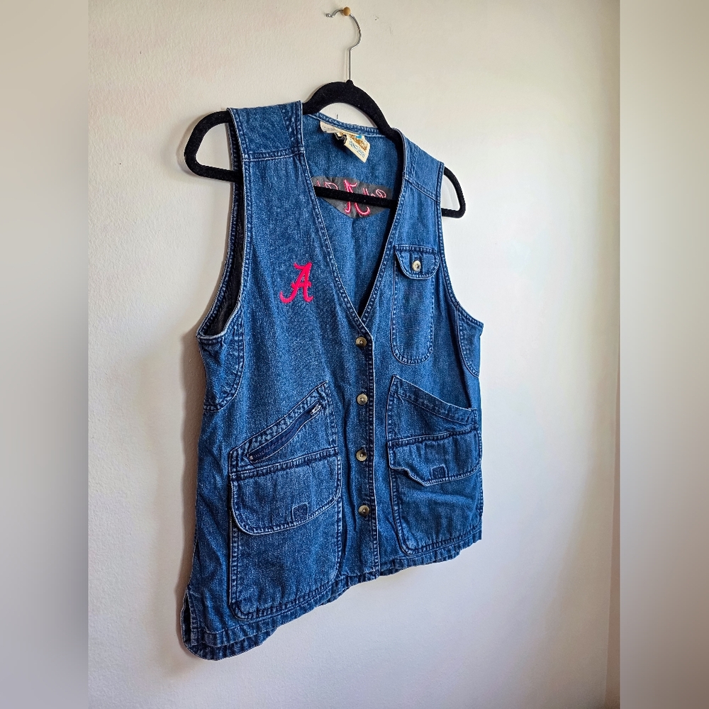 Vintage Alabama Roll Tide Denim Football Vest - Picture 2 of 6